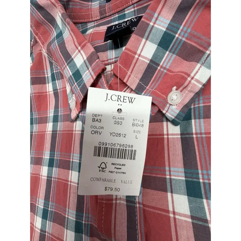 J. Crew Mens Size Large Classic Flex Washed Button Front Shirt Red Blue